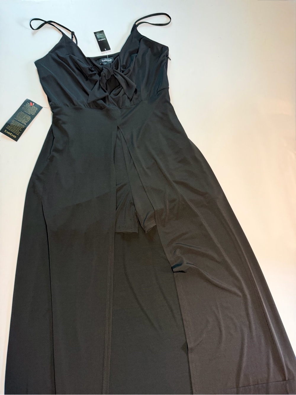 bebe Black Maxi Slip Dress with Front Knot